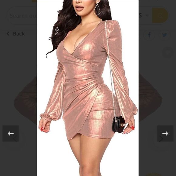 𝅺🔥SEXY V Neck Bodycon Long Sleeve Sparkly Dress🔥 - Picture 5 of 15